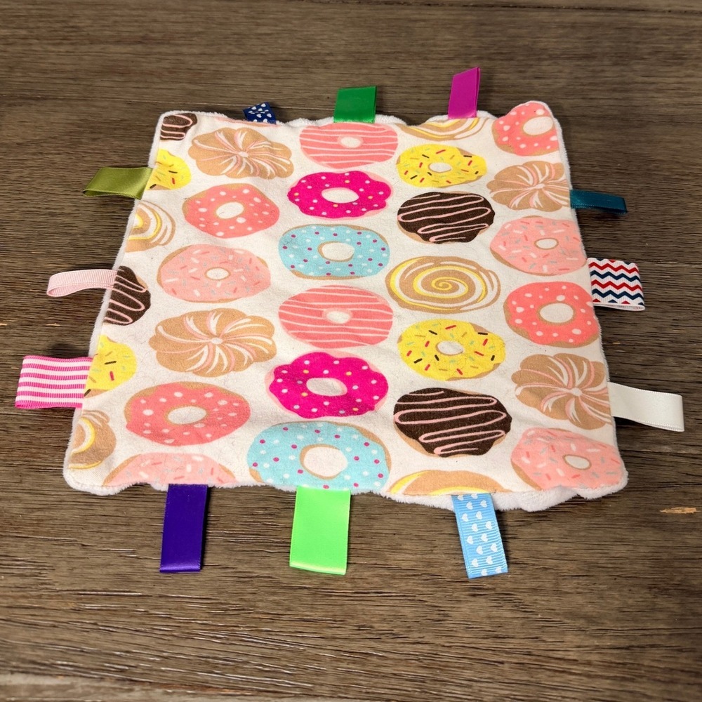 Handmade Donut Print Baby Taggie‎ & Minky Dot Lovey